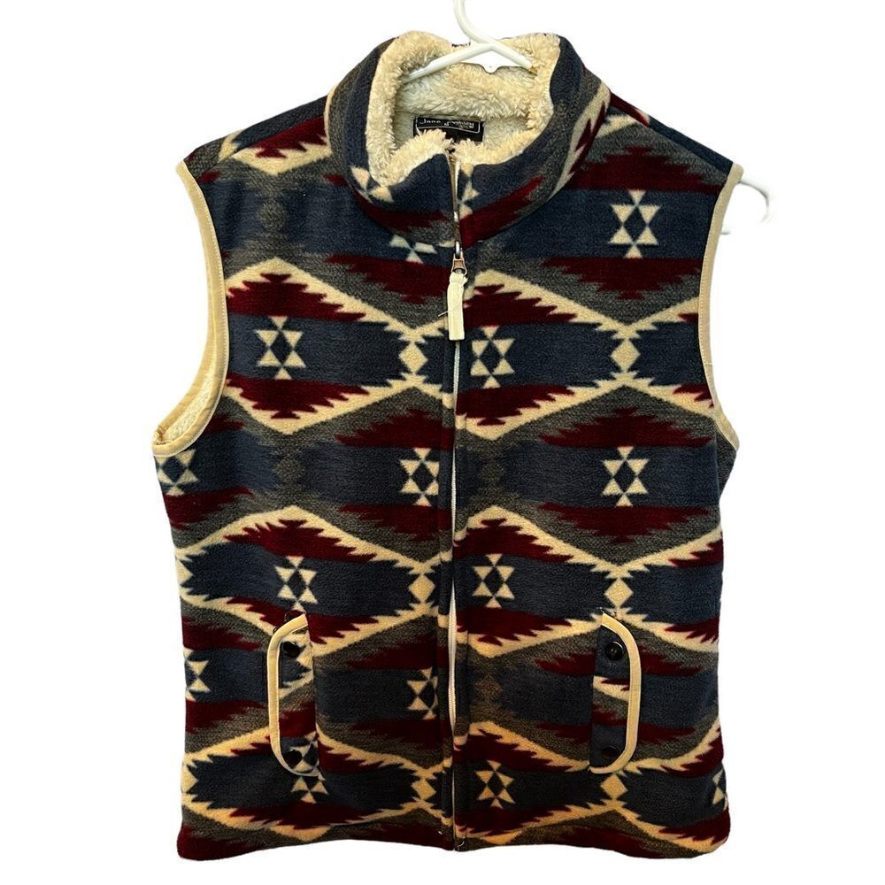 Jane Ashley Vest Medium Beautiful southwestern print blue/maroon and cream